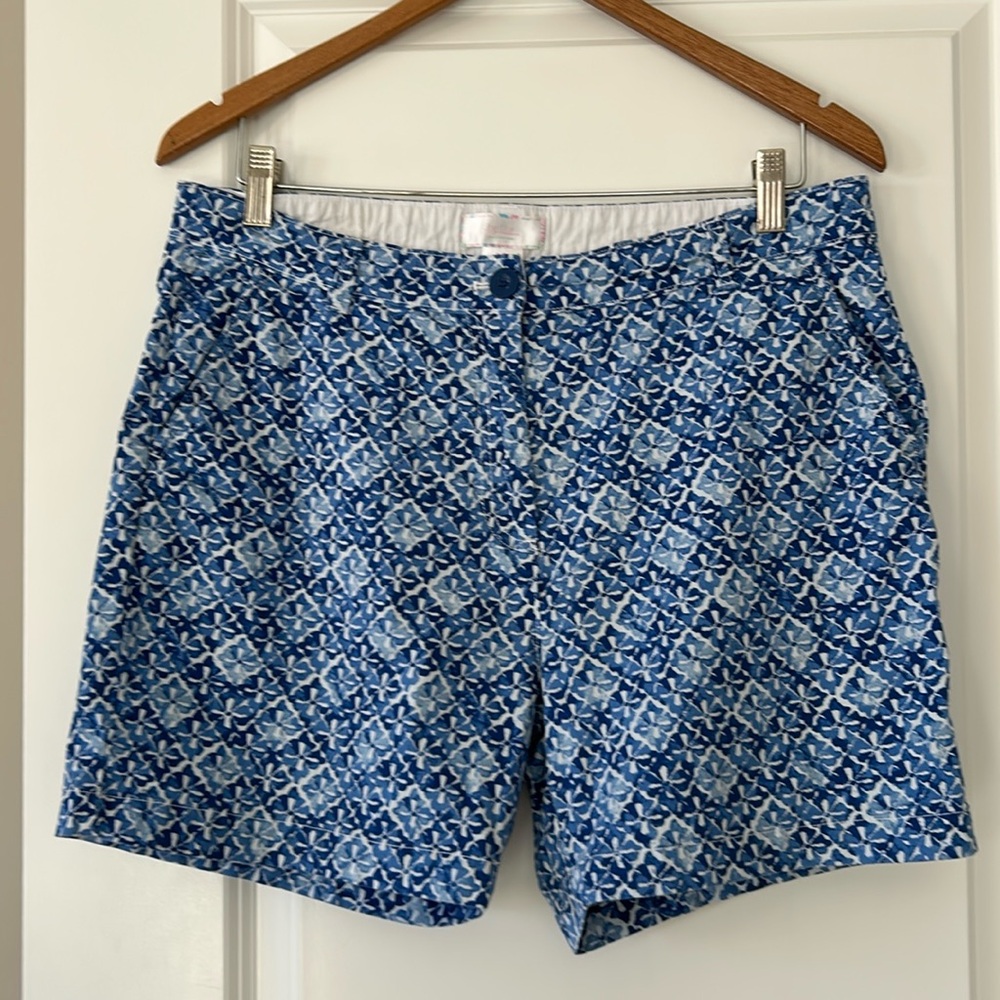 Stella Parker Collection Batik Print Flat Front Shorts w 4 Pockets Blue Sz 12